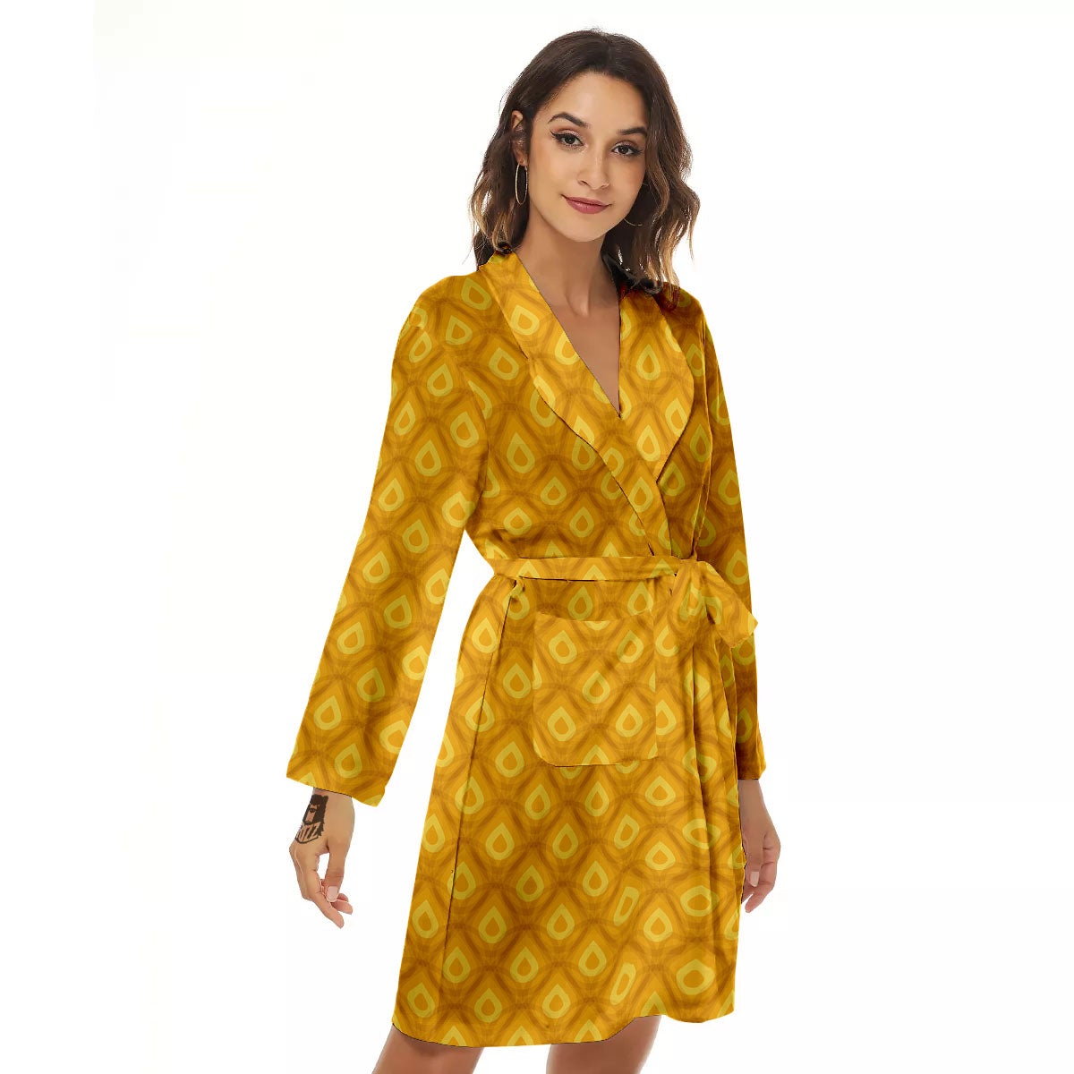 Texture Pineapple Print Pattern Women's Robe-grizzshop