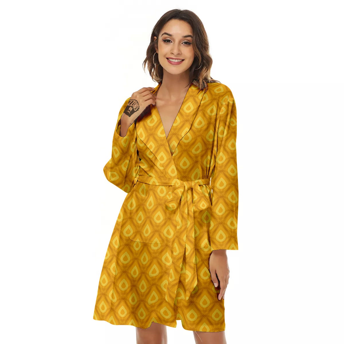Texture Pineapple Print Pattern Women's Robe-grizzshop