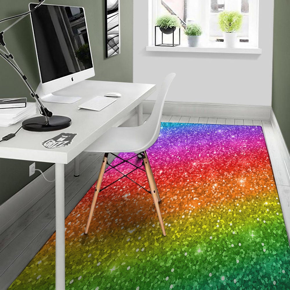 Texture Rainbow Glitter Print Floor Mat-grizzshop