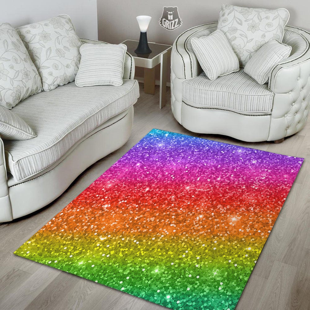 Texture Rainbow Glitter Print Floor Mat-grizzshop