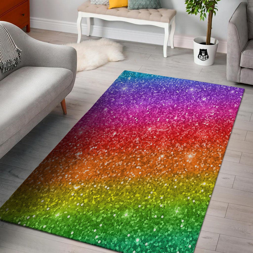 Texture Rainbow Glitter Print Floor Mat-grizzshop