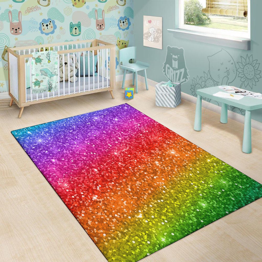 Texture Rainbow Glitter Print Floor Mat-grizzshop
