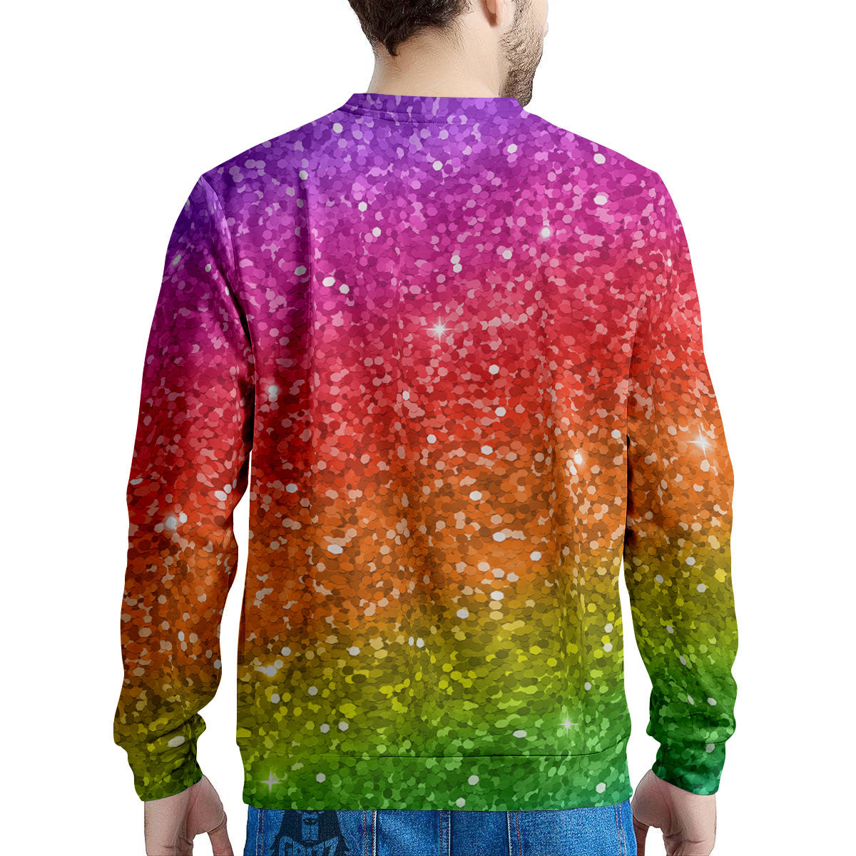 Texture Rainbow Glitter Print Men's Sweatshirt-grizzshop