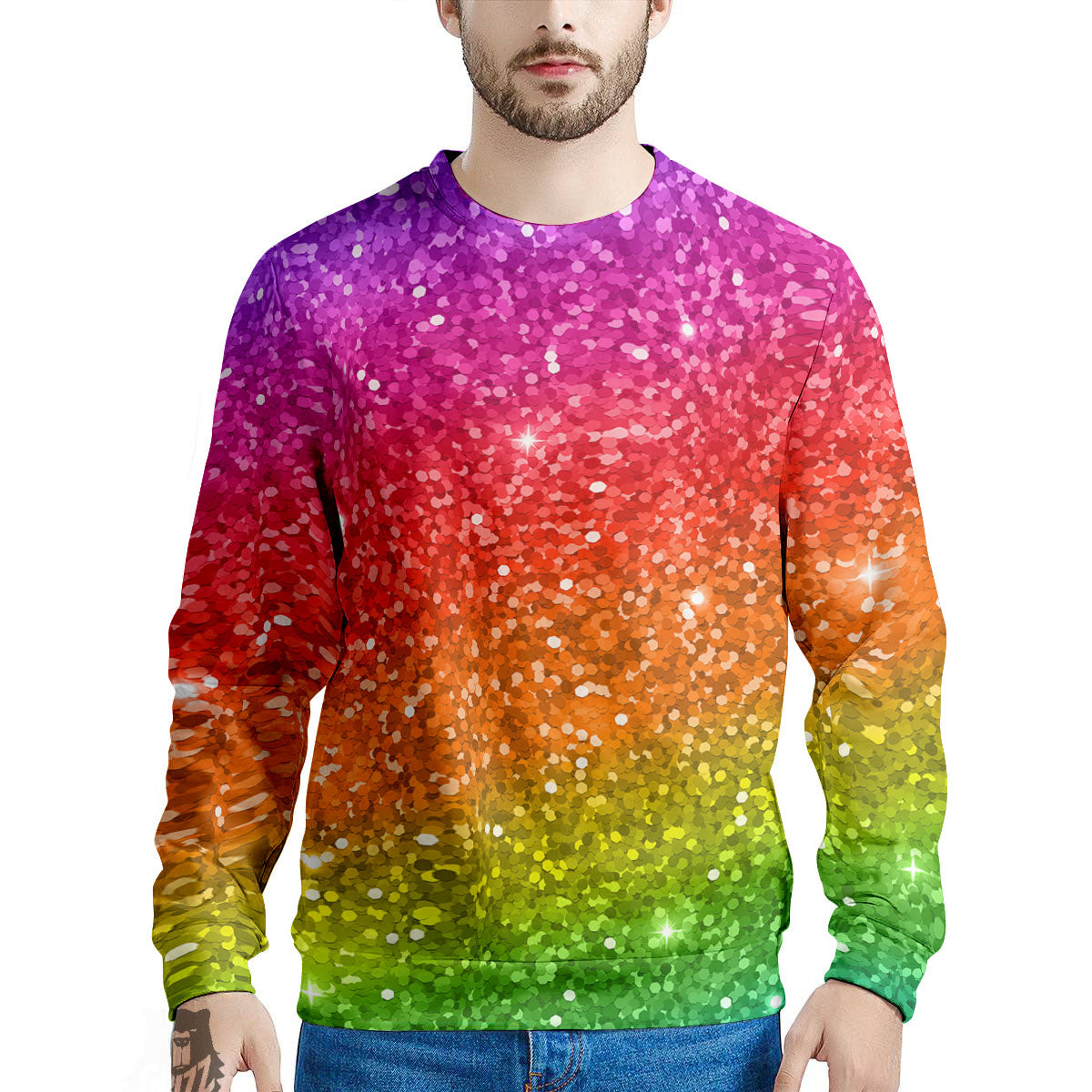 Texture Rainbow Glitter Print Men's Sweatshirt-grizzshop