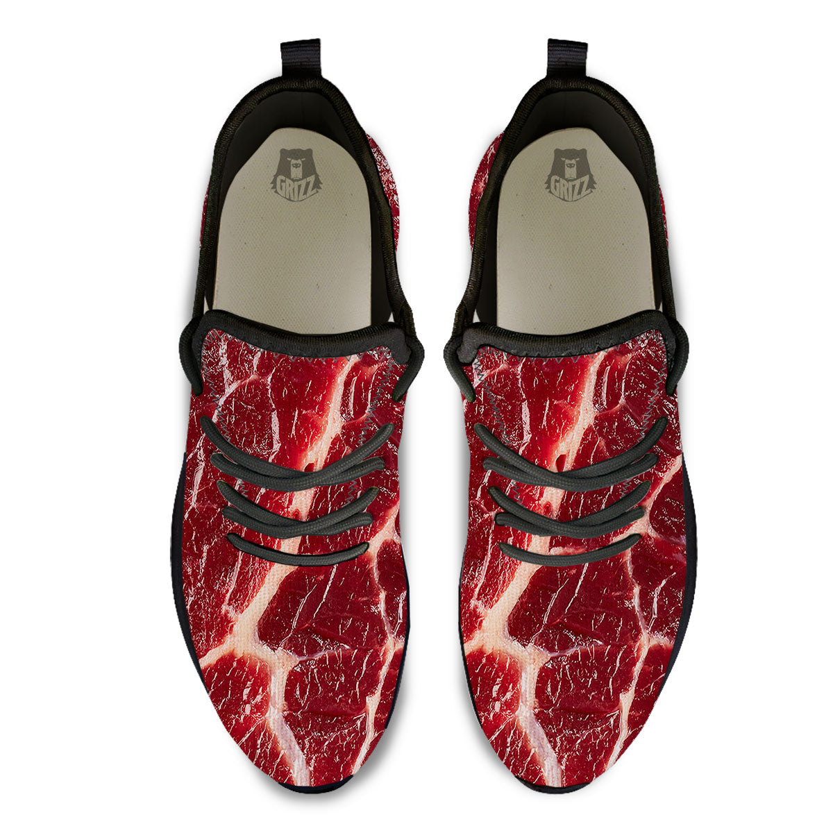 Texture Red Meat Print Black Athletic Shoes-grizzshop