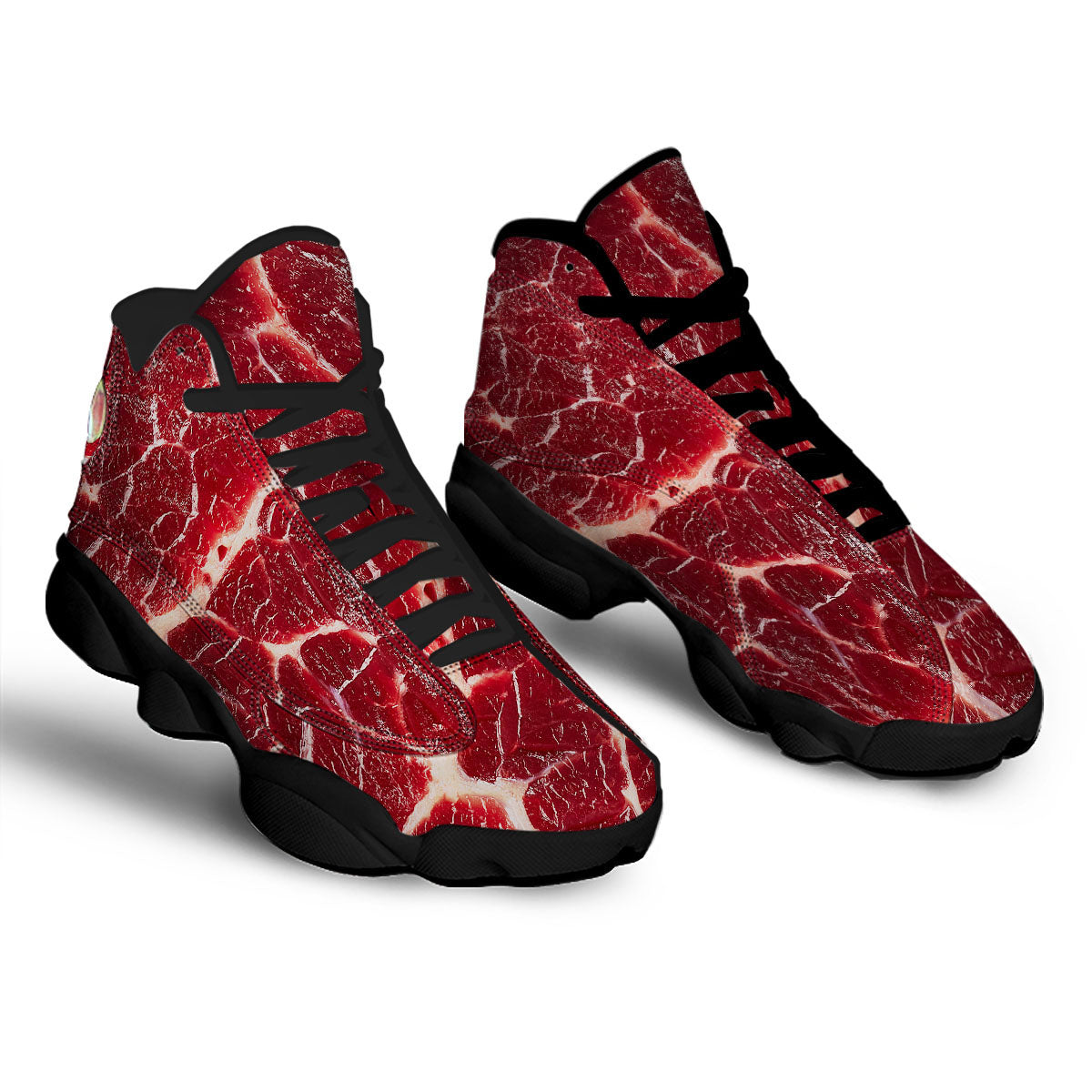Texture Red Meat Print Black Basketball Shoes-grizzshop