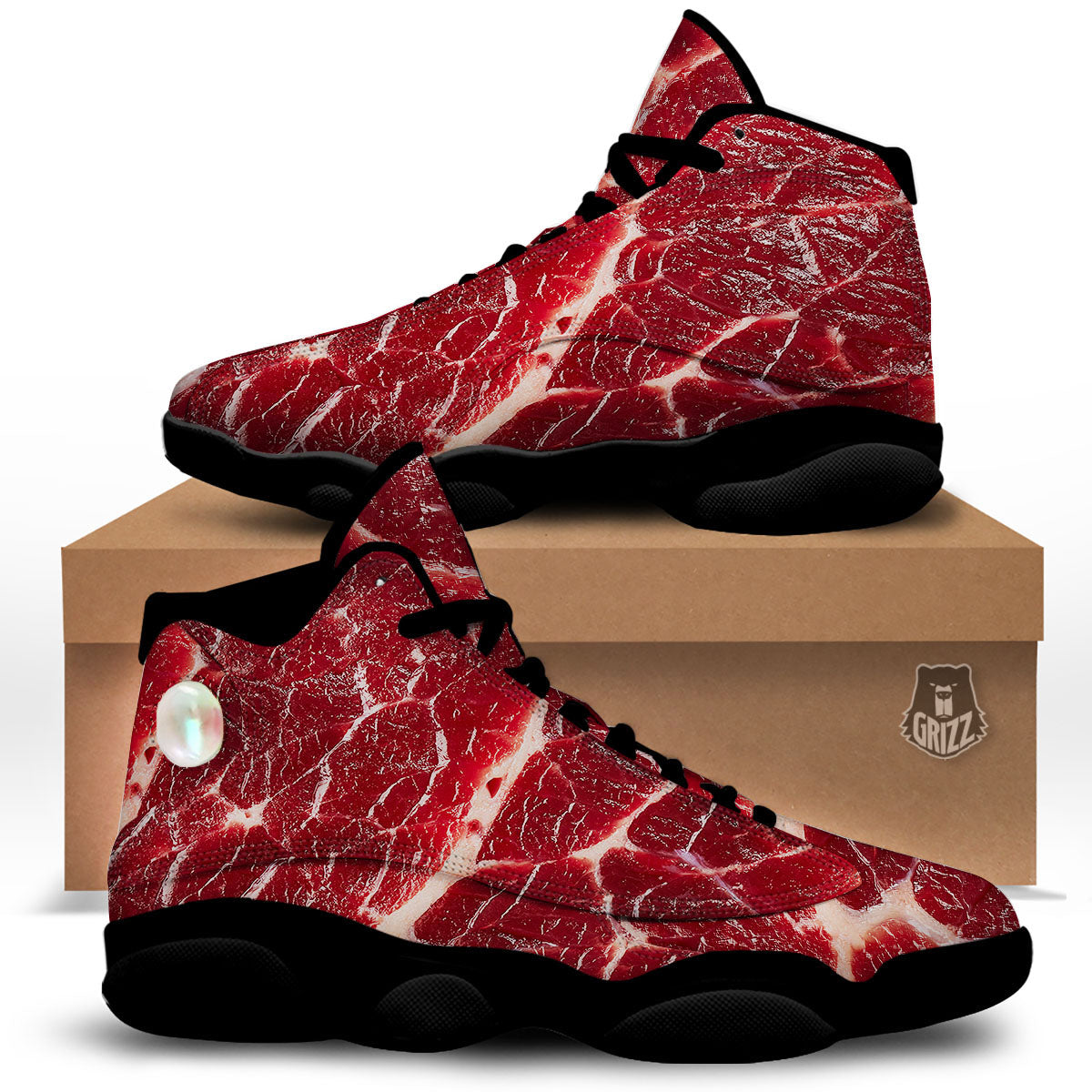 Texture Red Meat Print Black Basketball Shoes-grizzshop