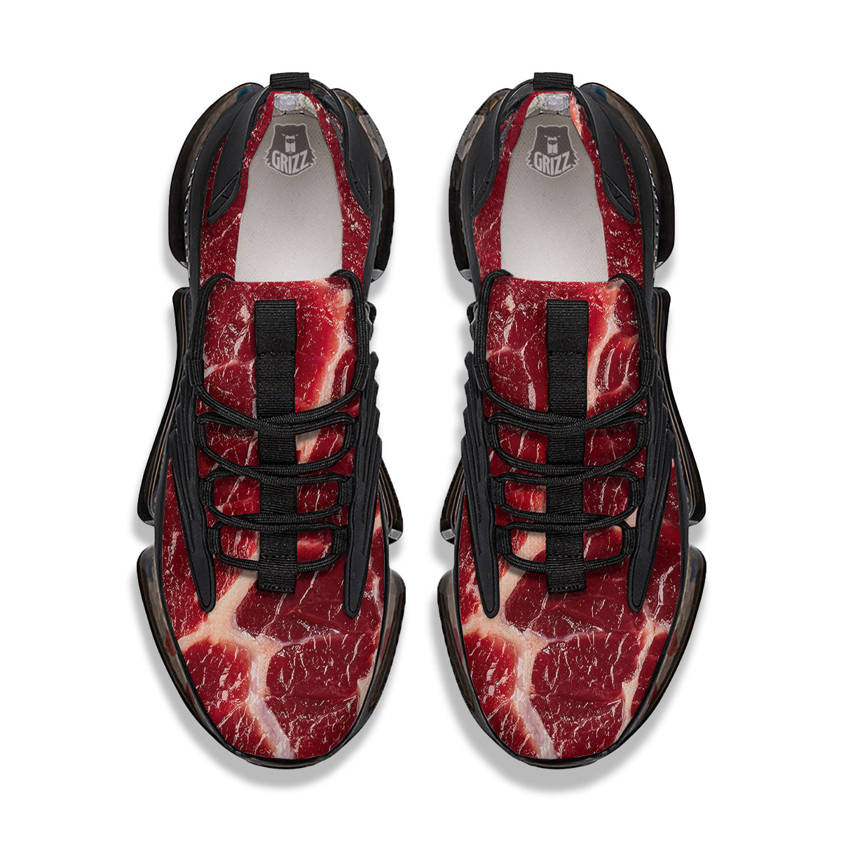 Texture Red Meat Print Black Gym Shoes-grizzshop