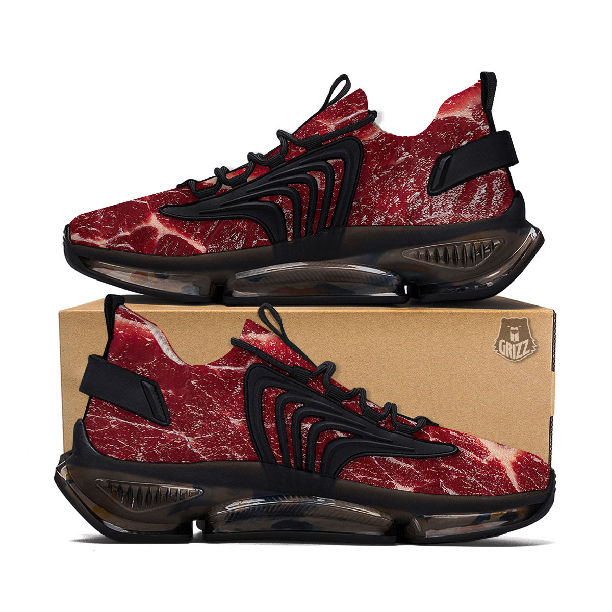 Texture Red Meat Print Black Gym Shoes-grizzshop