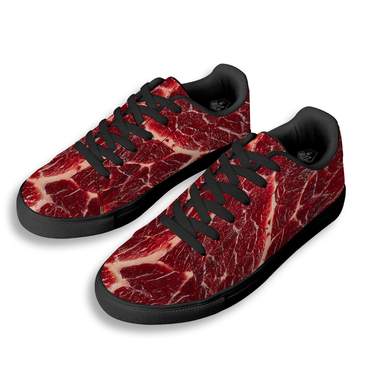 Texture Red Meat Print Black Low Top Sneakers-grizzshop