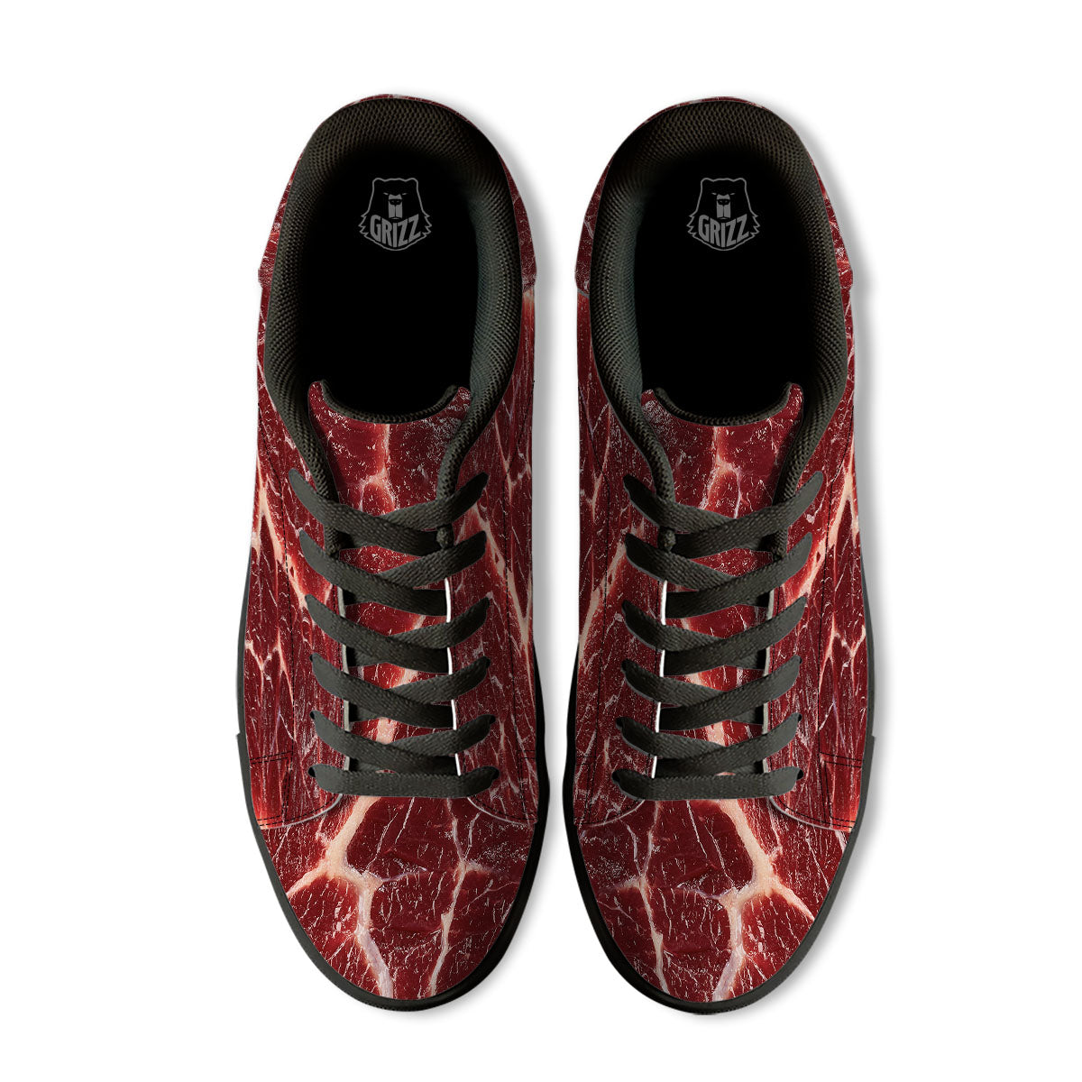 Texture Red Meat Print Black Low Top Sneakers-grizzshop