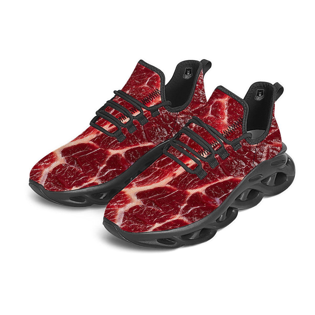Texture Red Meat Print Black Running Shoes-grizzshop