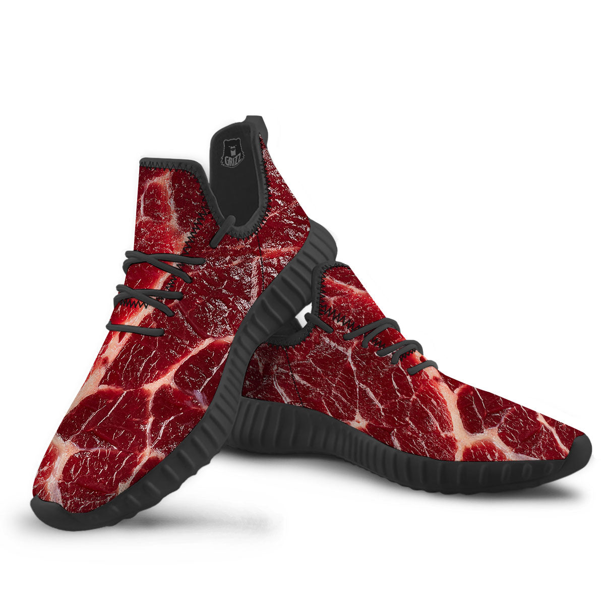 Texture Red Meat Print Black Walking Shoes-grizzshop