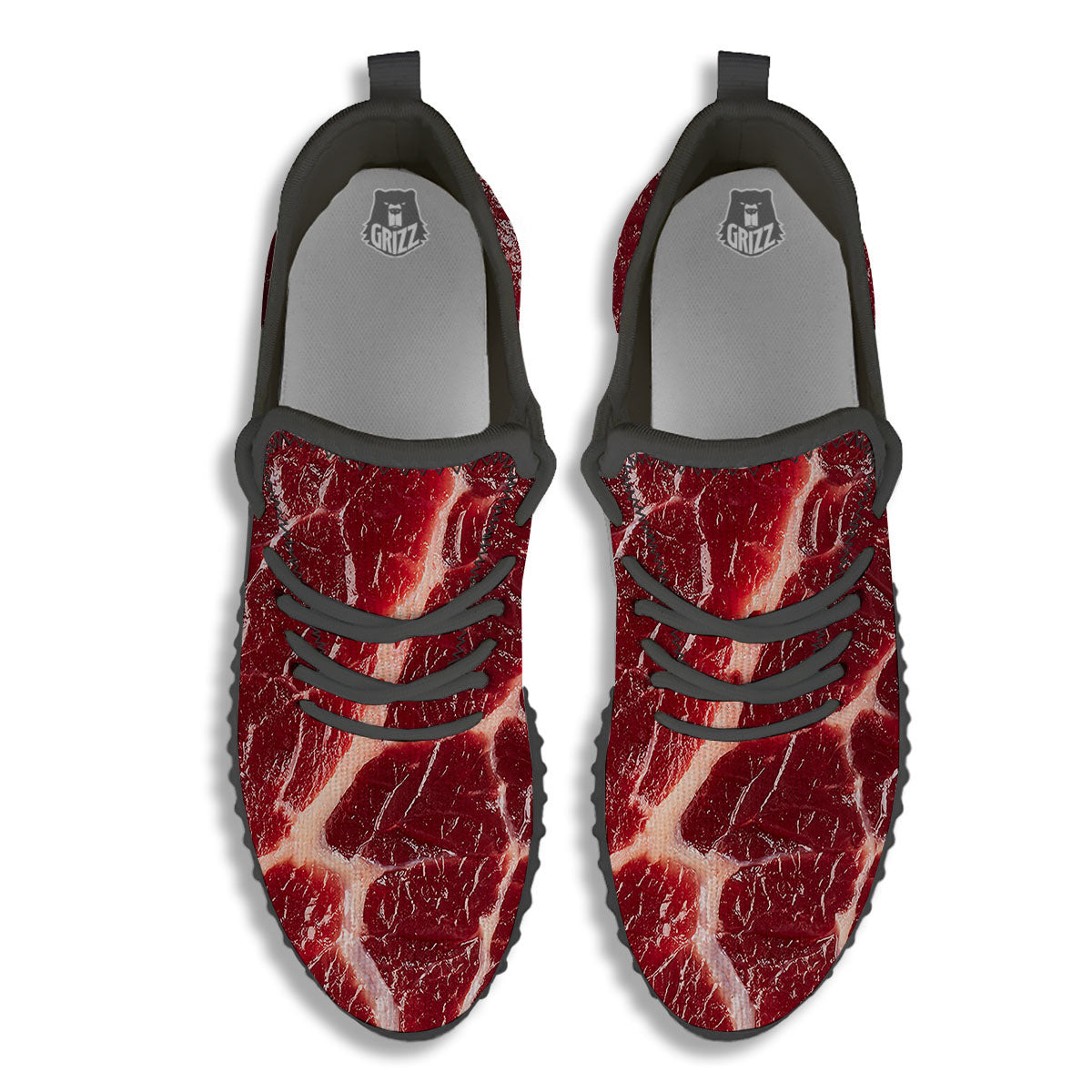 Texture Red Meat Print Black Walking Shoes-grizzshop