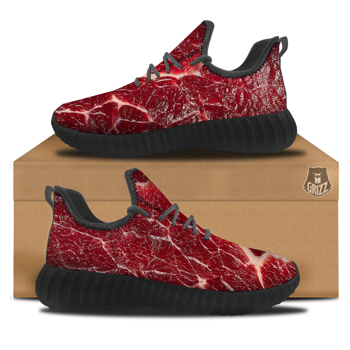 Texture Red Meat Print Black Walking Shoes-grizzshop