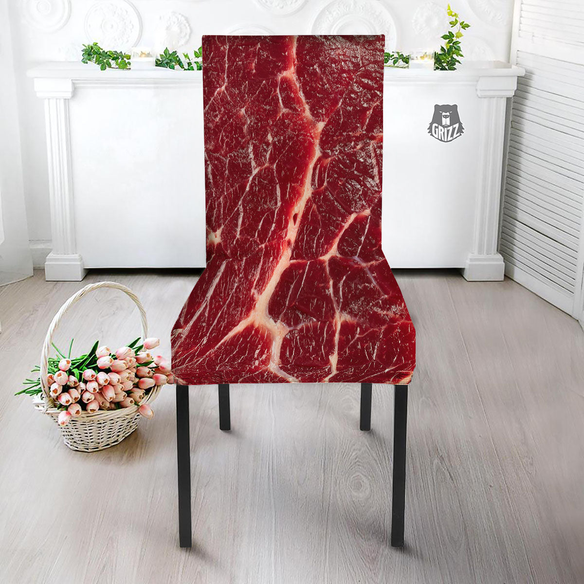 Texture Red Meat Print Dining Chair Slipcover-grizzshop