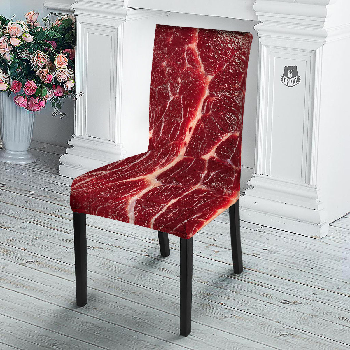 Texture Red Meat Print Dining Chair Slipcover-grizzshop