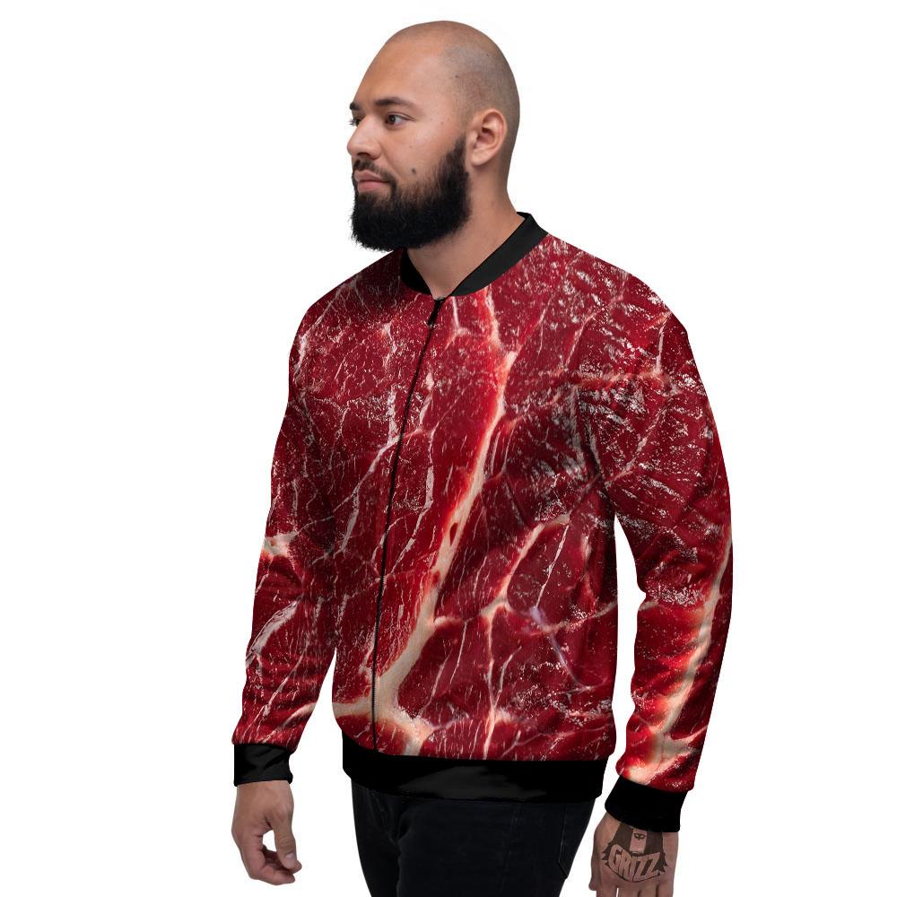 Texture Red Meat Print Men's Bomber Jacket-grizzshop
