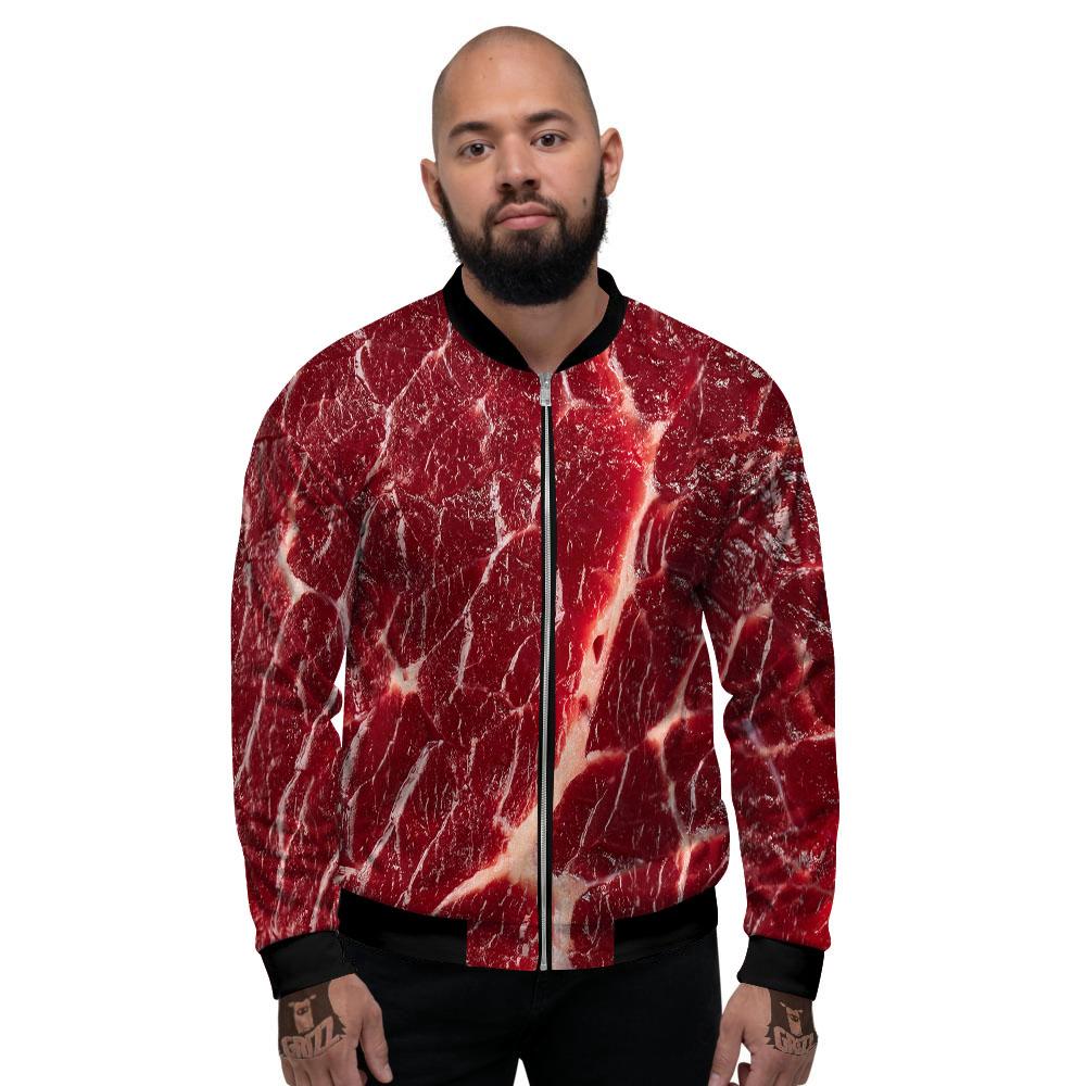 Texture Red Meat Print Men's Bomber Jacket-grizzshop