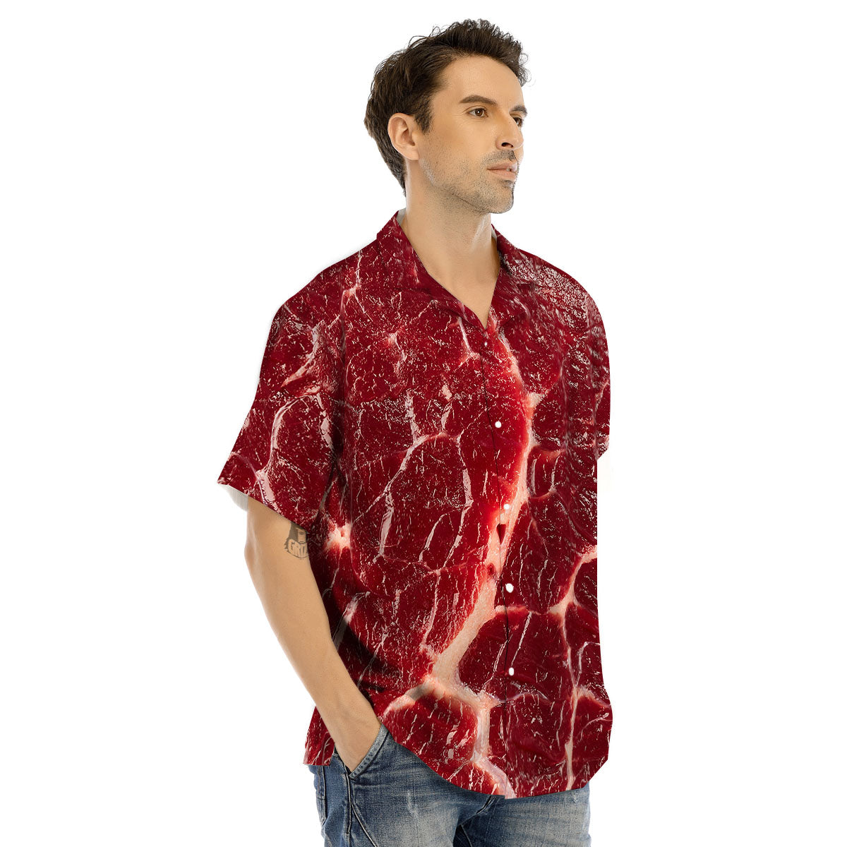 Texture Red Meat Print Men's Hawaiian Shirt-grizzshop