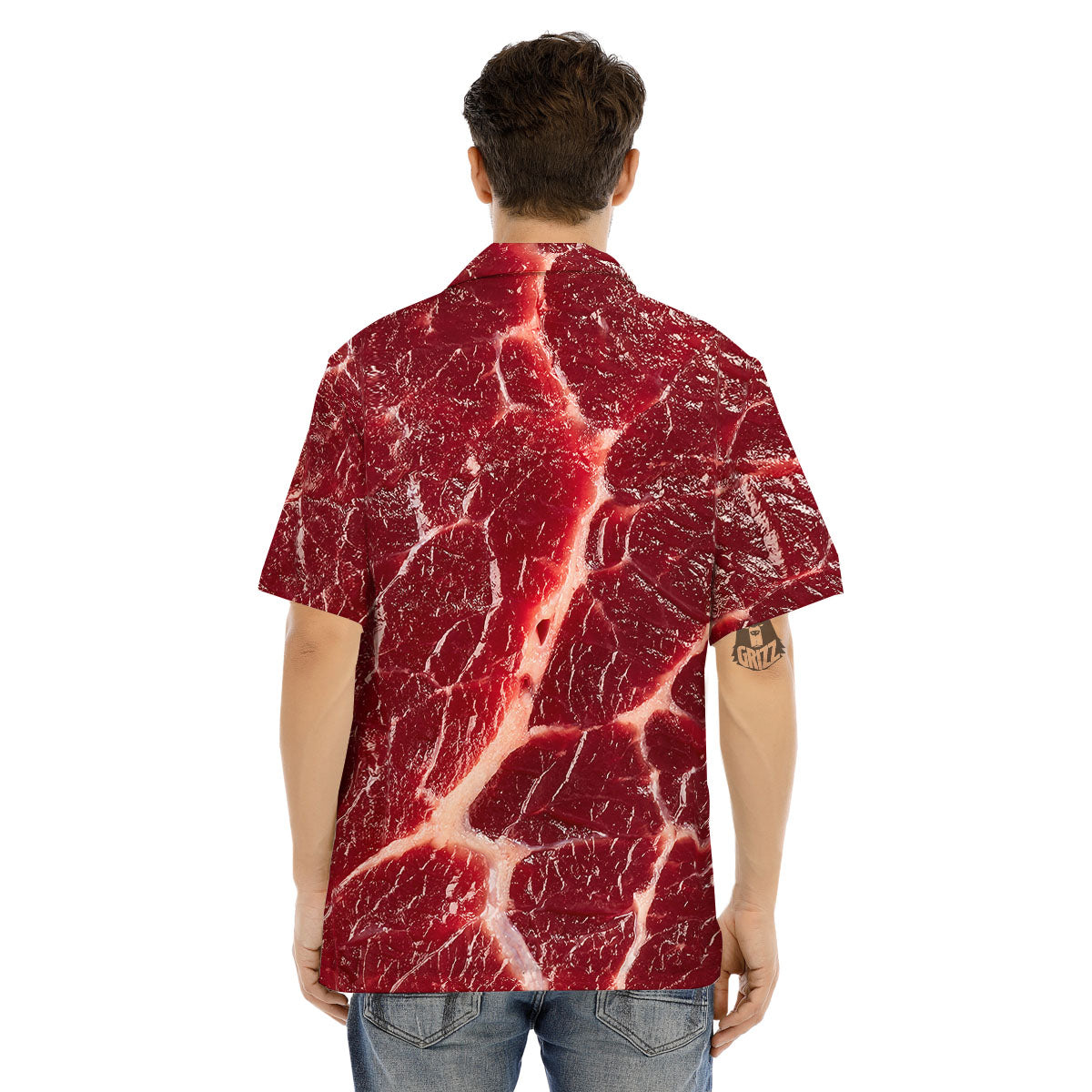 Texture Red Meat Print Men's Hawaiian Shirt-grizzshop