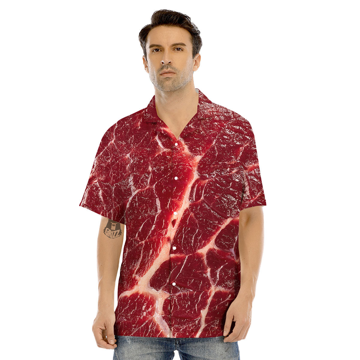 Texture Red Meat Print Men's Hawaiian Shirt-grizzshop