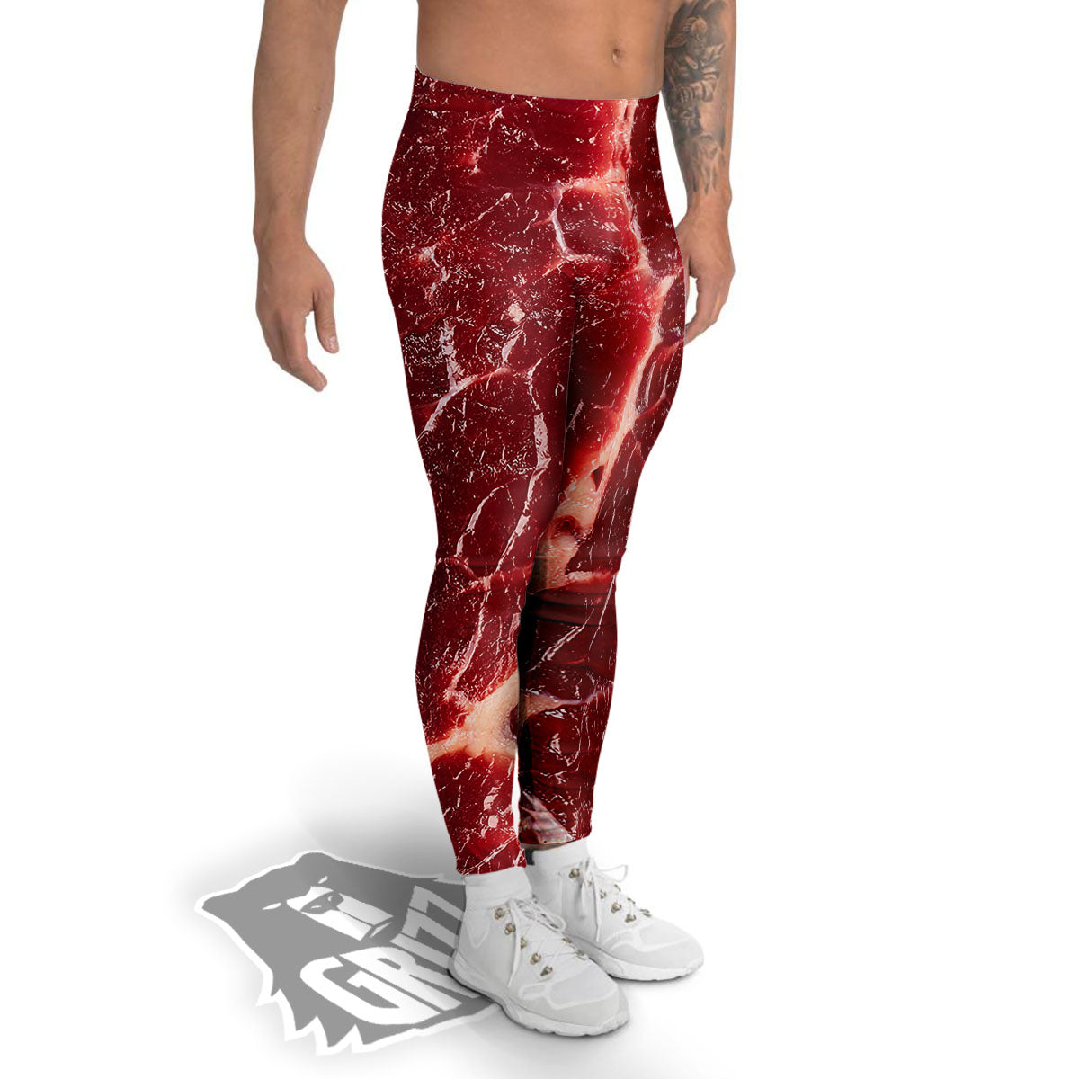 Texture Red Meat Print Men's Leggings-grizzshop