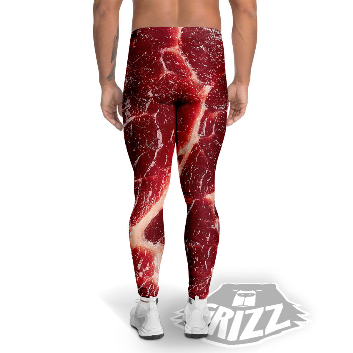 Texture Red Meat Print Men's Leggings-grizzshop