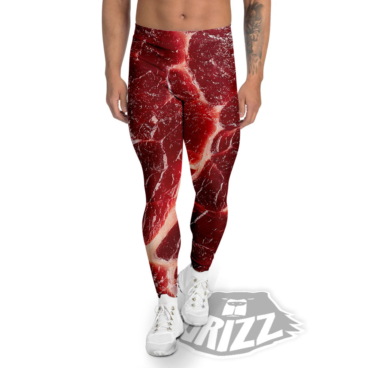 Texture Red Meat Print Men's Leggings-grizzshop