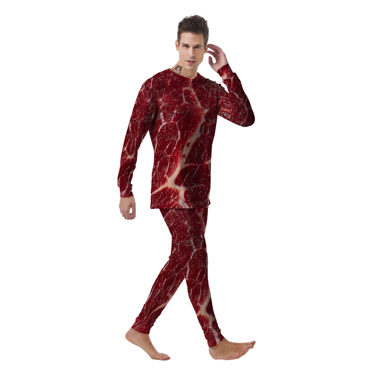 Texture Red Meat Print Men's Pajamas-grizzshop