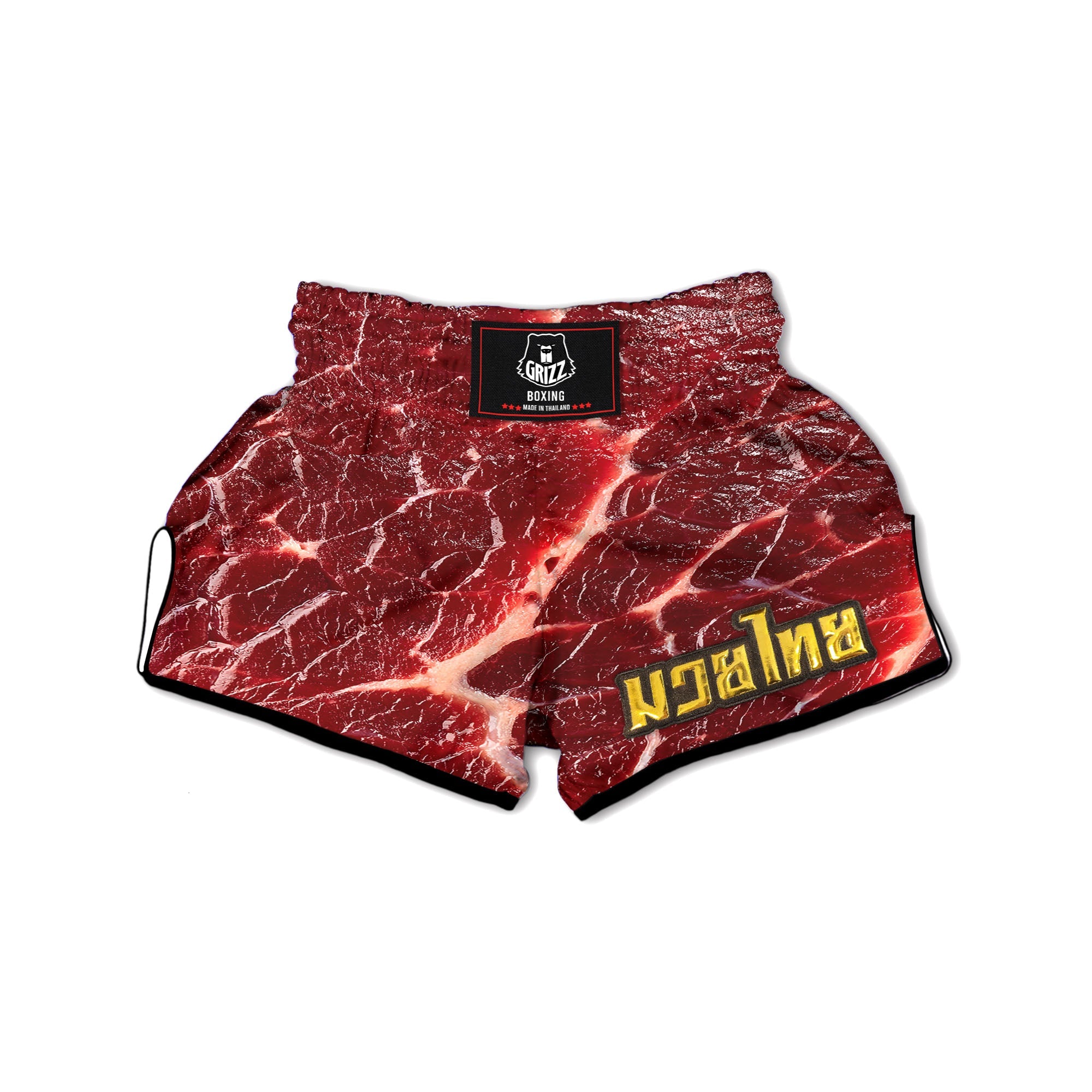 Texture Red Meat Print Muay Thai Boxing Shorts-grizzshop