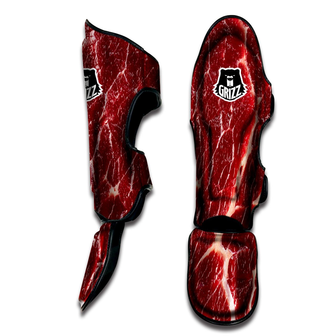 Texture Red Meat Print Muay Thai Shin Guards-grizzshop