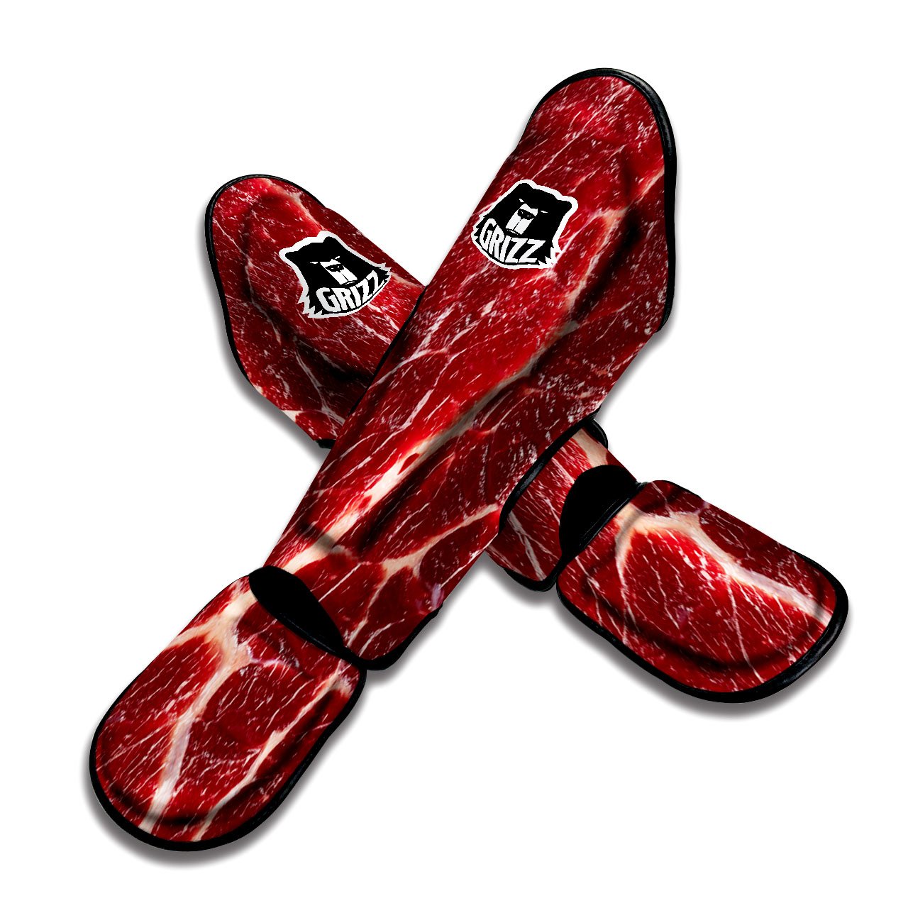 Texture Red Meat Print Muay Thai Shin Guards-grizzshop