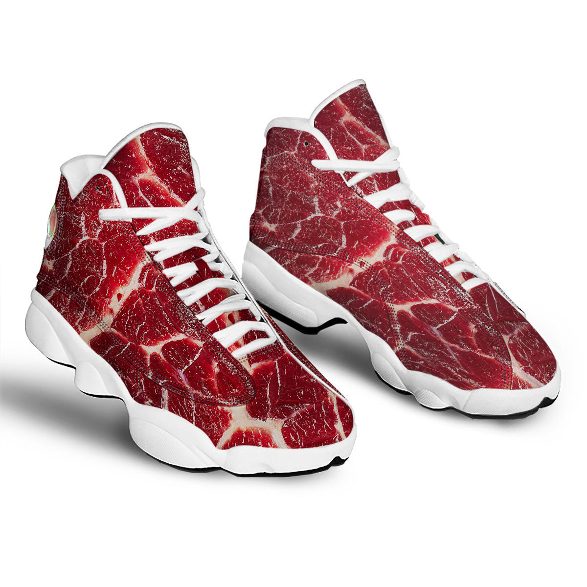Texture Red Meat Print White Basketball Shoes-grizzshop