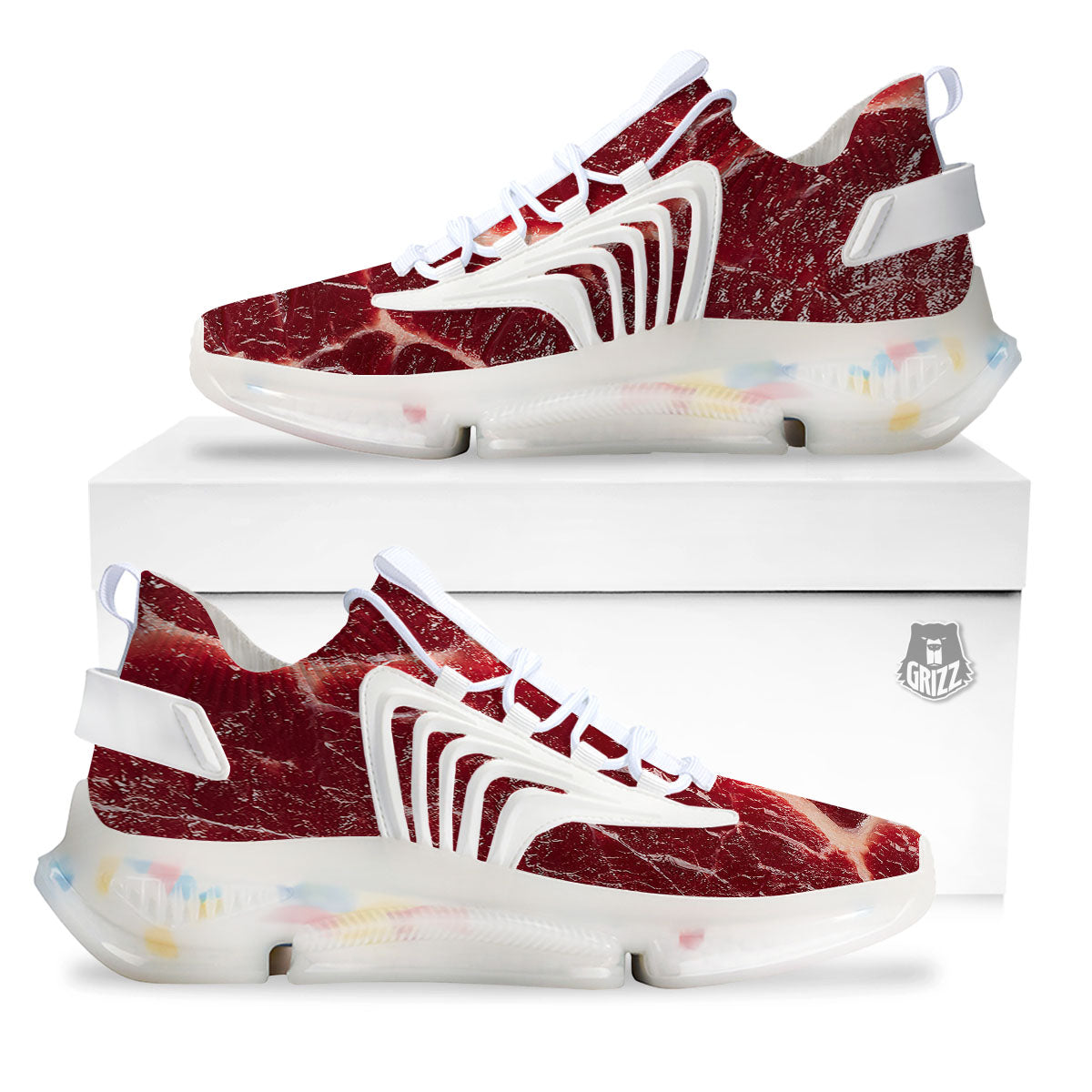 Texture Red Meat Print White Gym Shoes-grizzshop