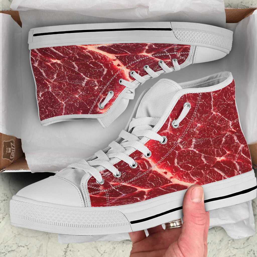 Texture Red Meat Print White High Top Shoes-grizzshop