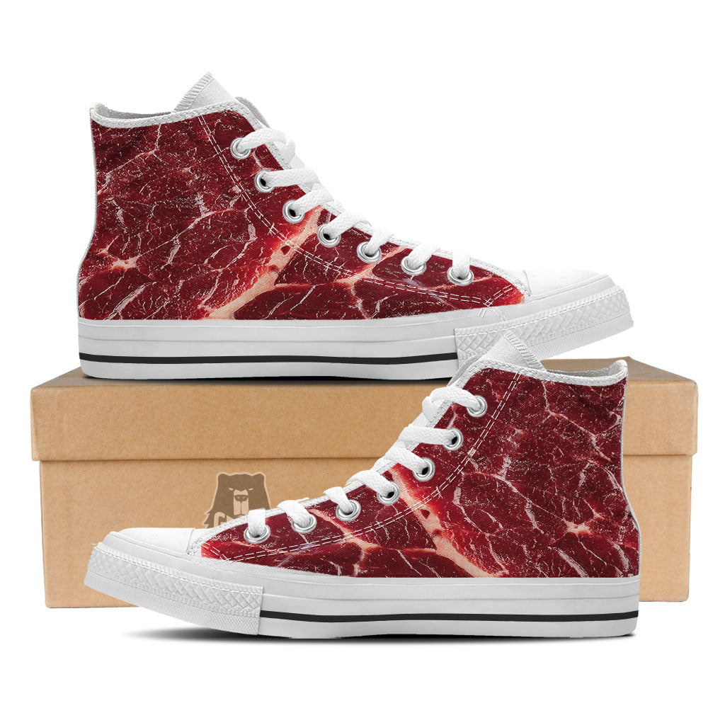 Texture Red Meat Print White High Top Shoes-grizzshop