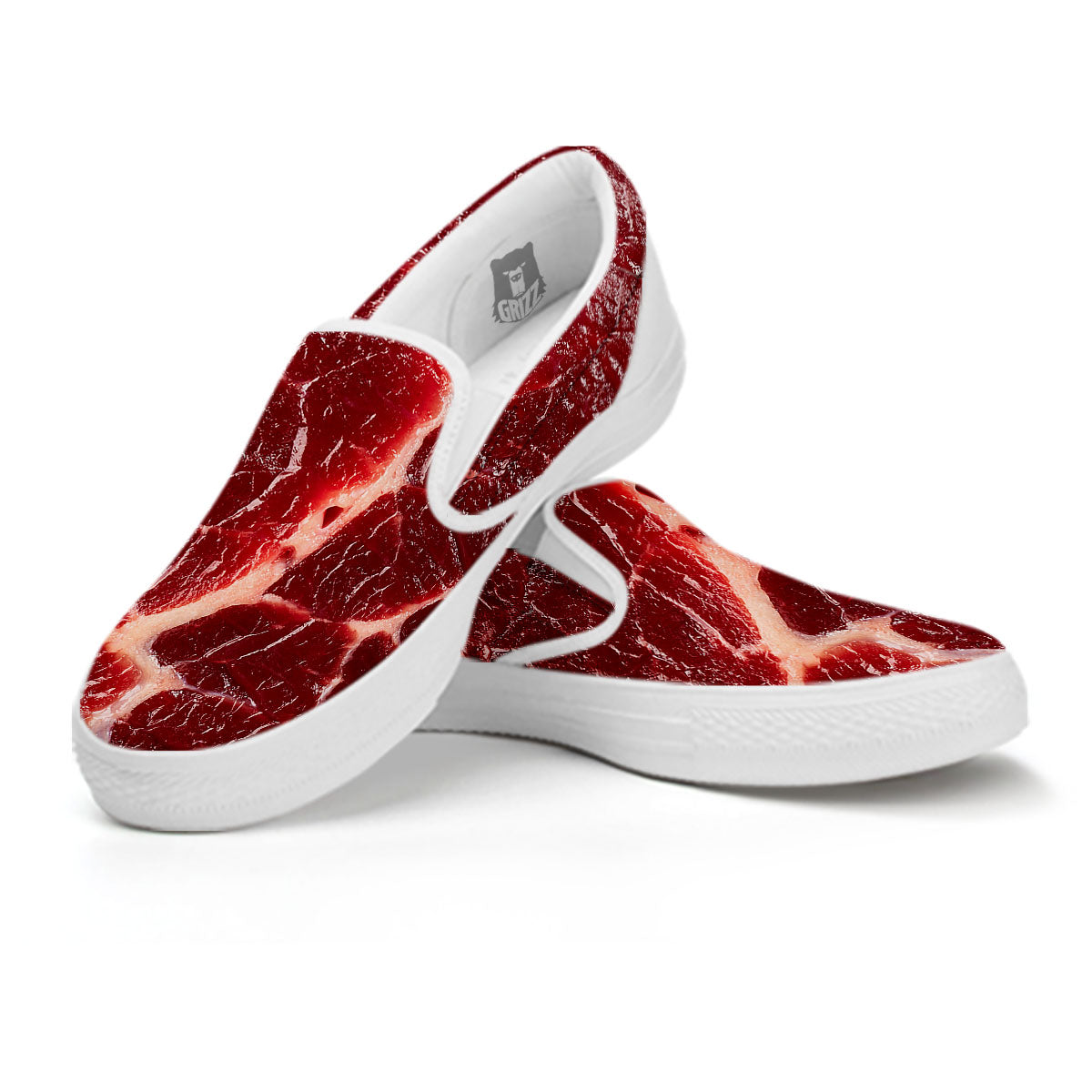 Texture Red Meat Print White Slip On Shoes-grizzshop