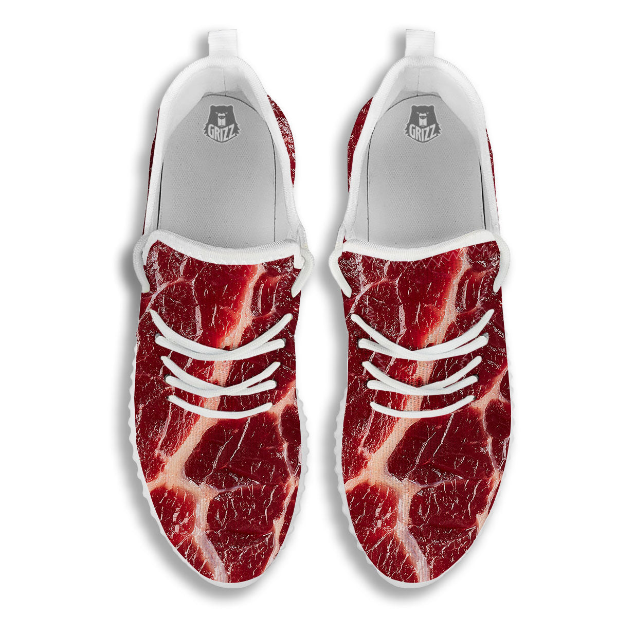 Texture Red Meat Print White Walking Shoes-grizzshop