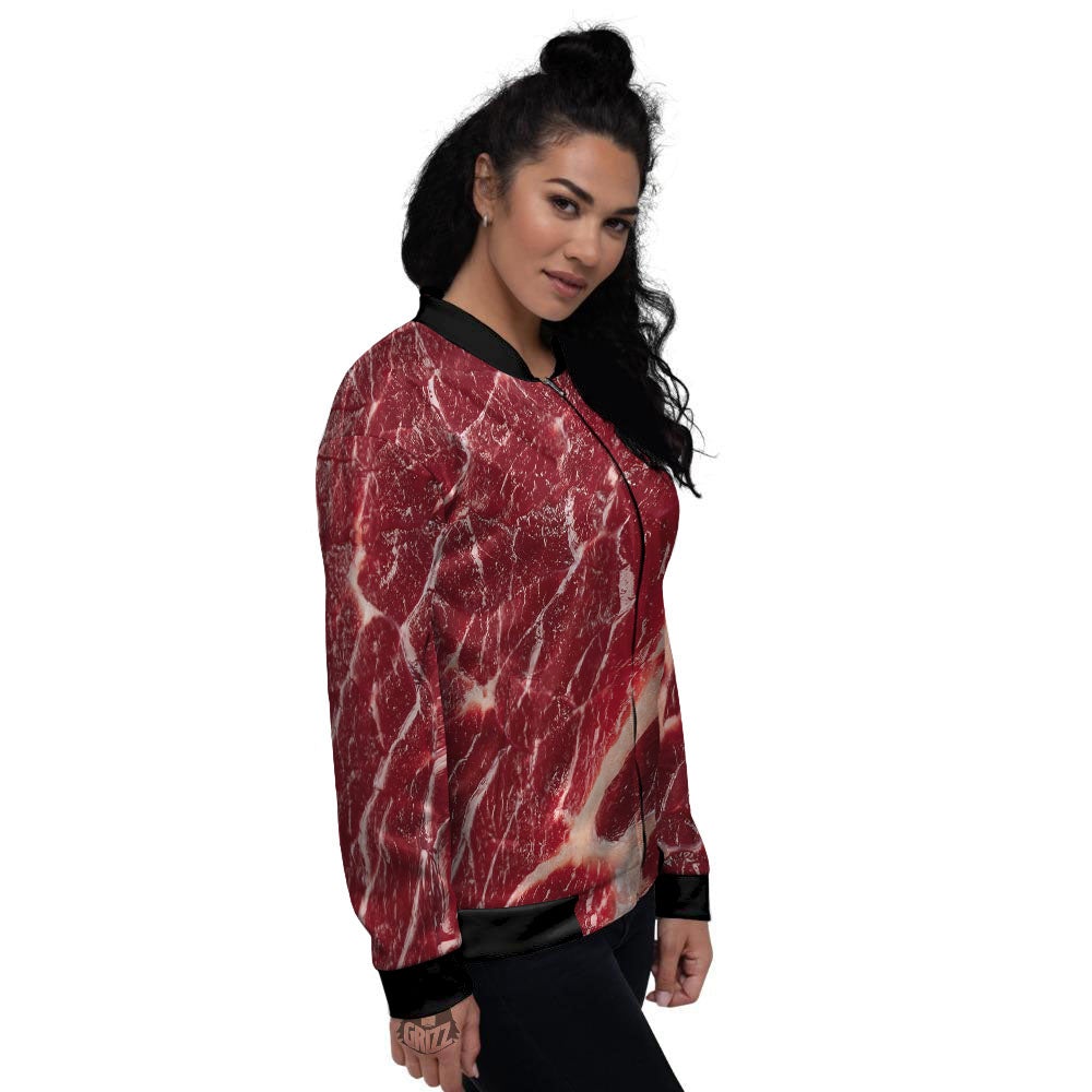 Texture Red Meat Print Women's Bomber Jacket-grizzshop