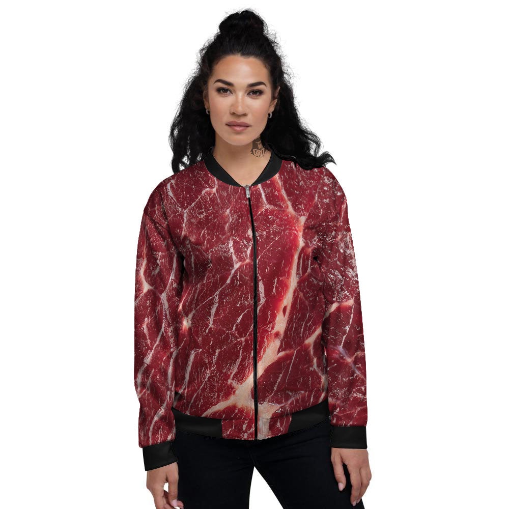 Texture Red Meat Print Women's Bomber Jacket-grizzshop