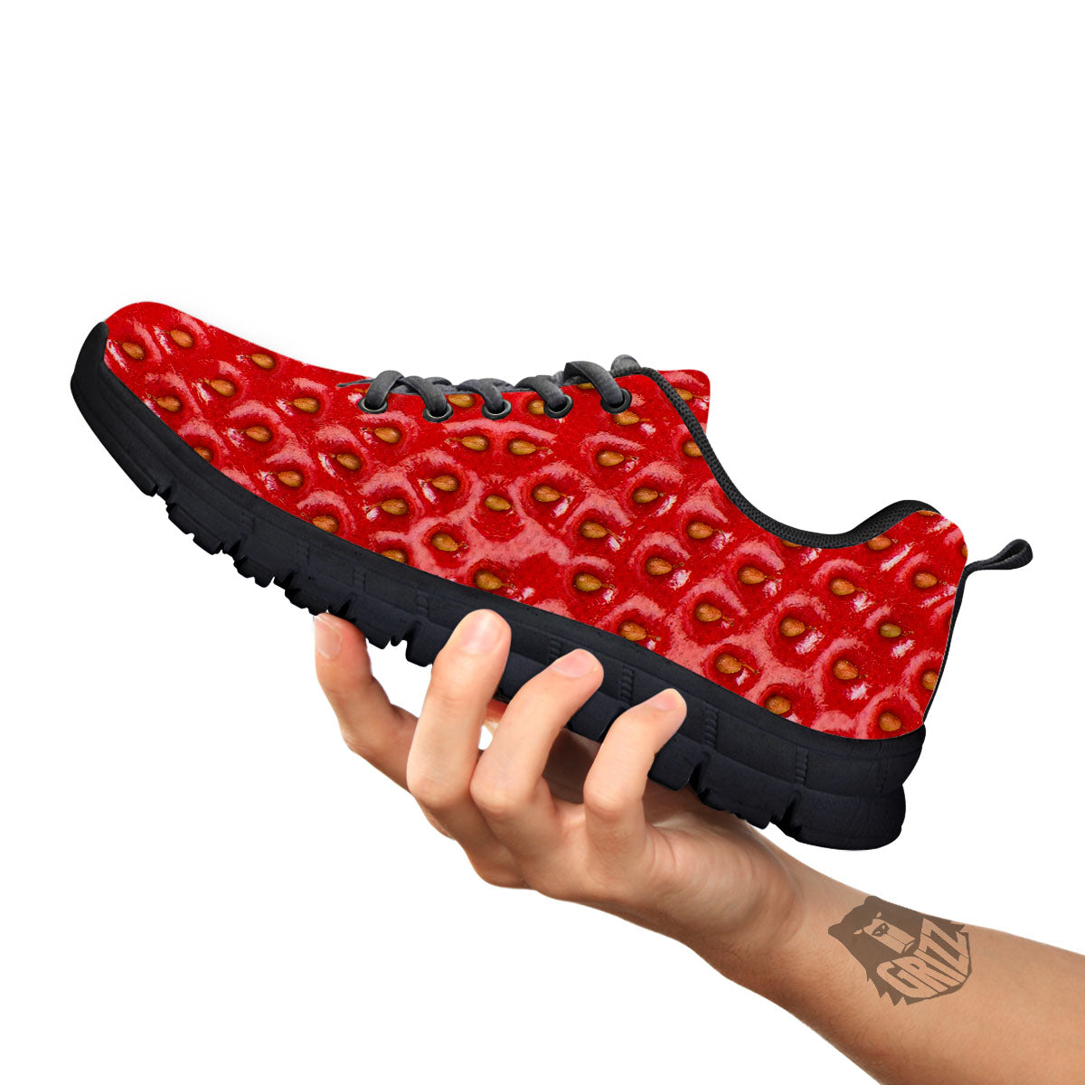 Texture Red Strawberry Print Black Sneaker-grizzshop