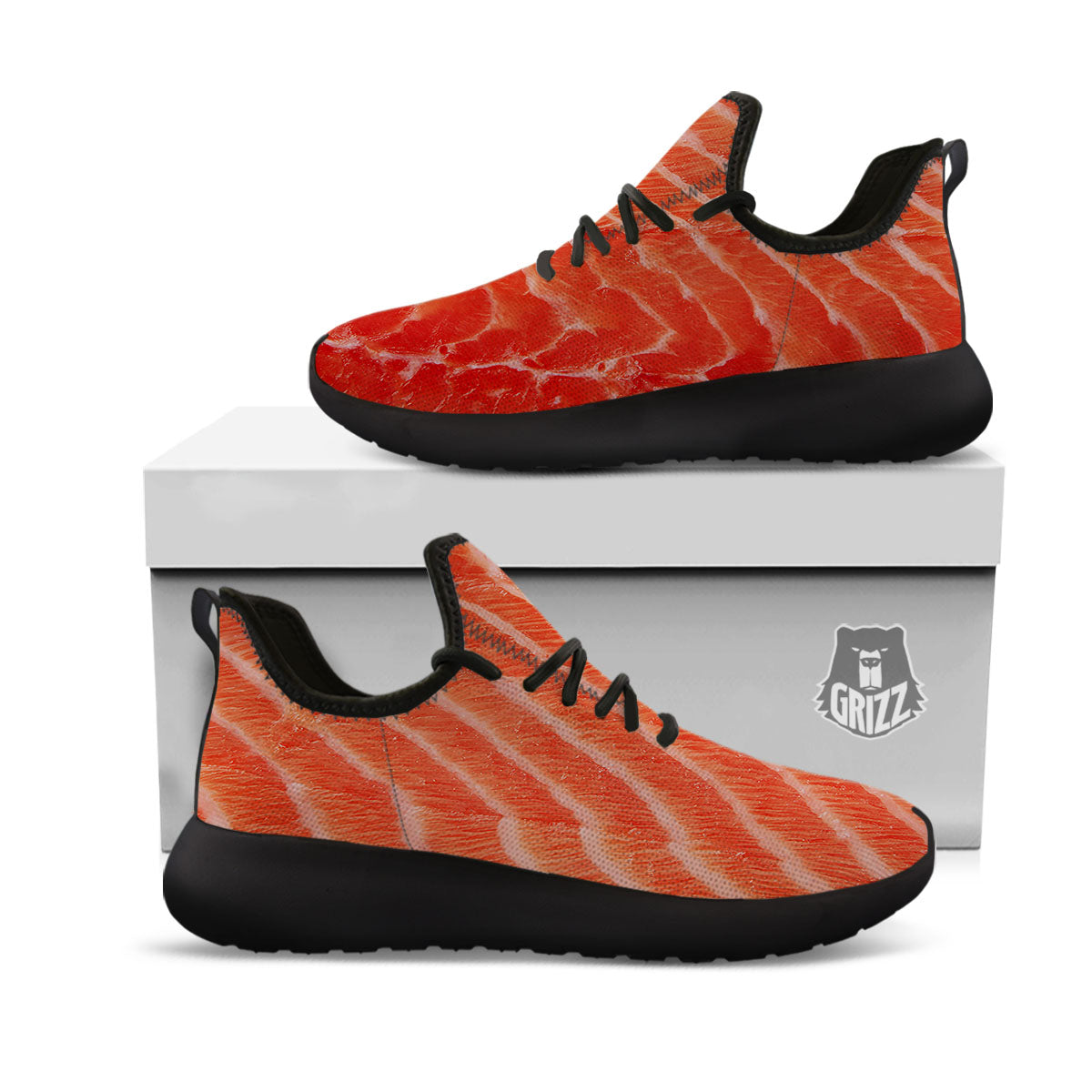 Texture Salmon Print Black Athletic Shoes-grizzshop
