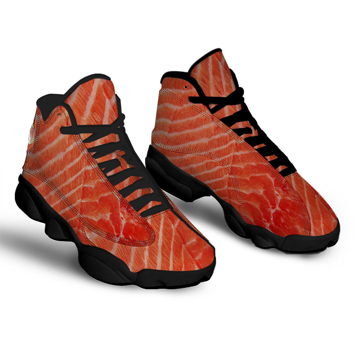 Texture Salmon Print Black Basketball Shoes-grizzshop