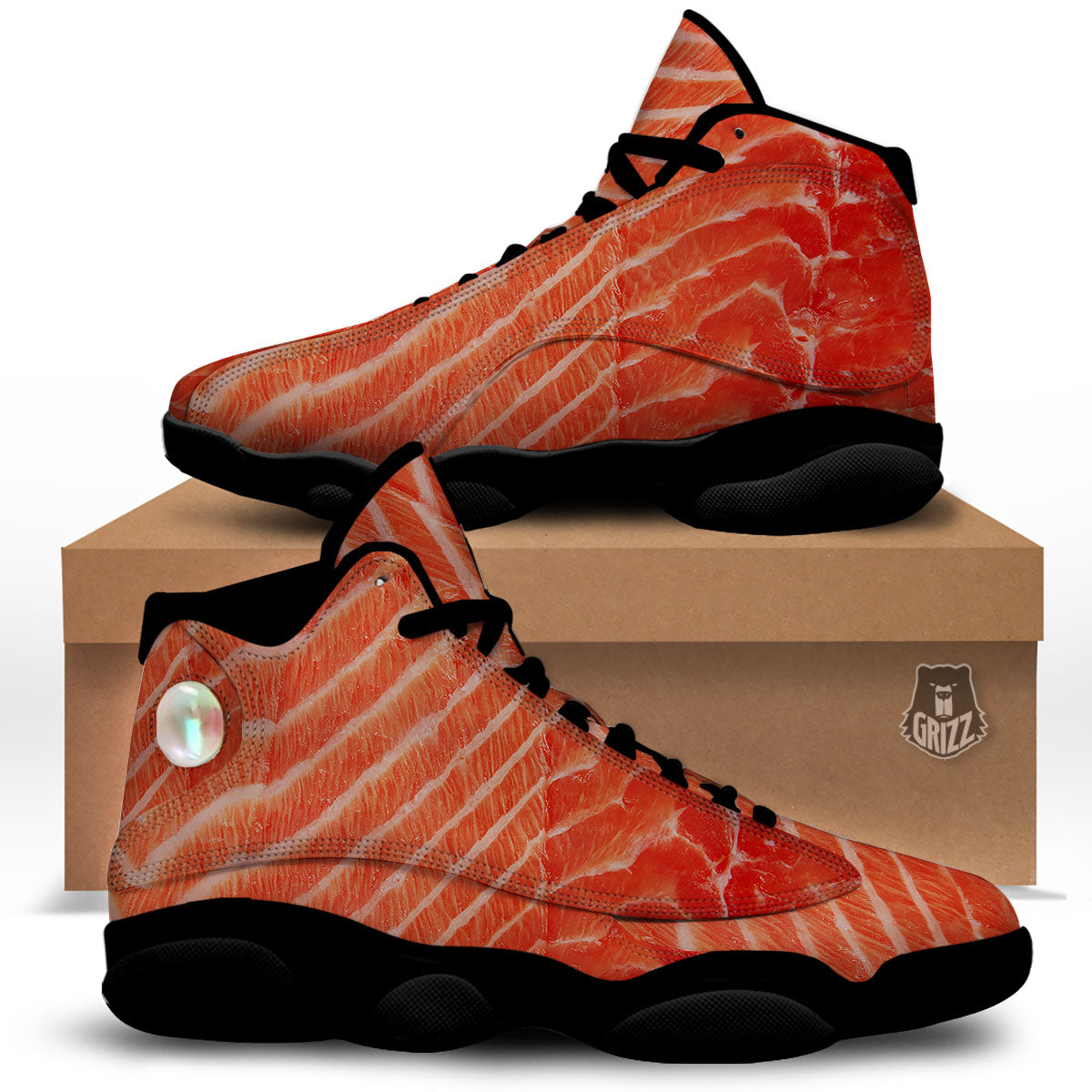Texture Salmon Print Black Basketball Shoes-grizzshop