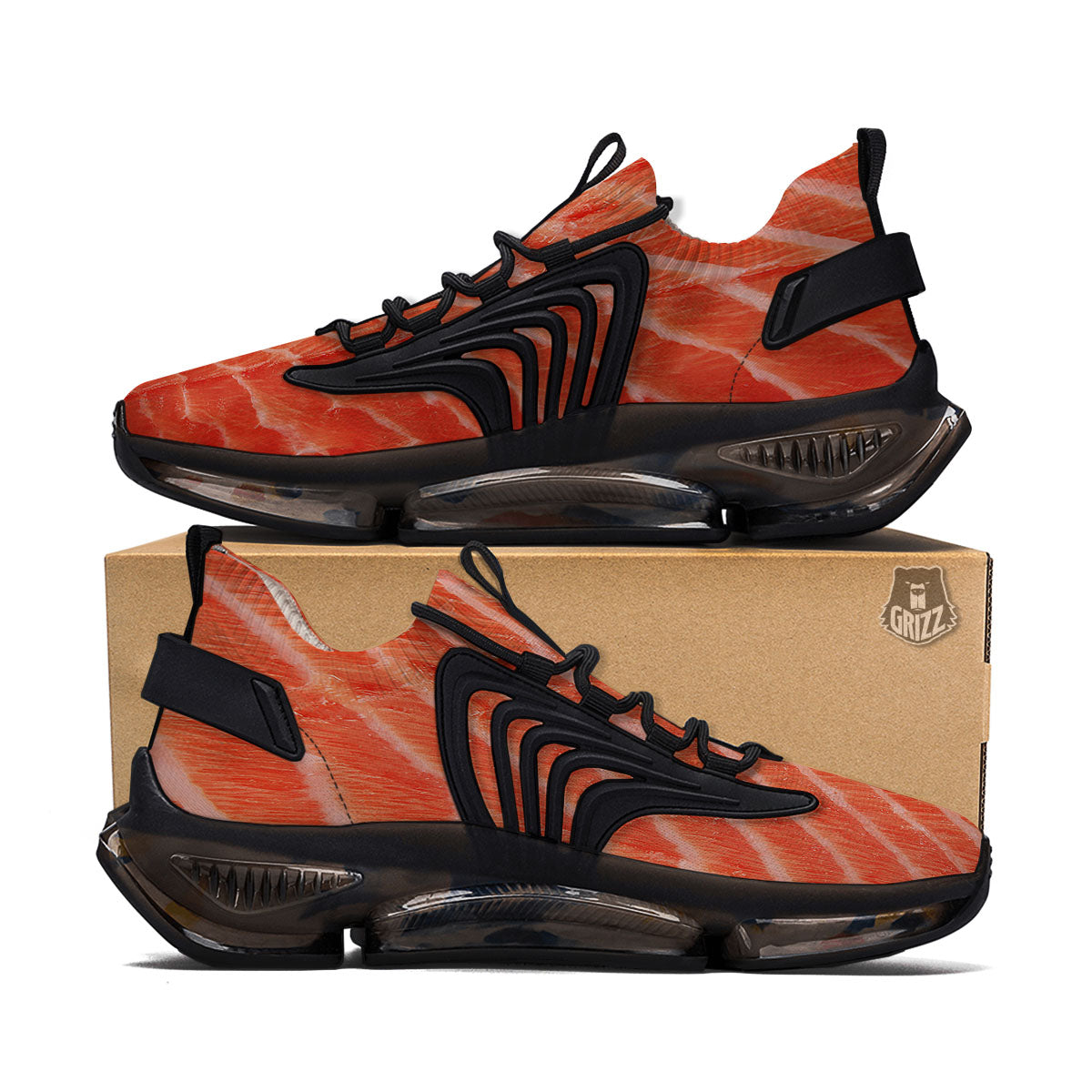 Texture Salmon Print Black Gym Shoes-grizzshop