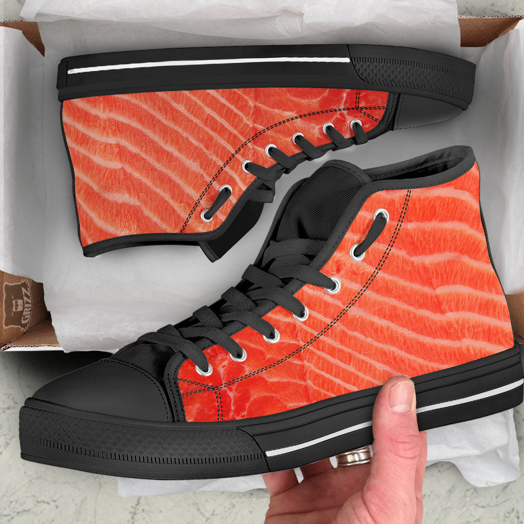 Texture Salmon Print Black High Top Shoes-grizzshop