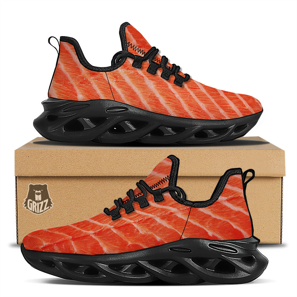 Texture Salmon Print Black Running Shoes-grizzshop
