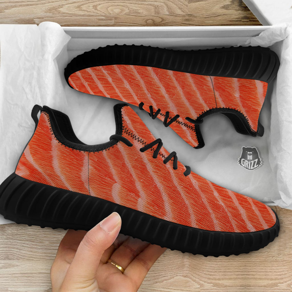 Texture Salmon Print Black Walking Shoes-grizzshop