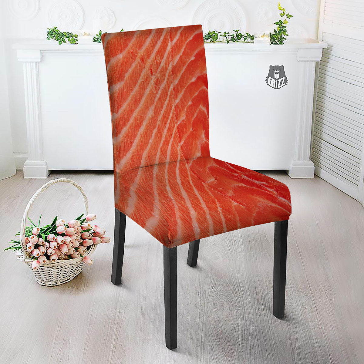 Texture Salmon Print Dining Chair Slipcover-grizzshop